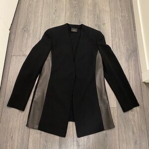Akris Wool Leather Accent Black Blazer Size 10